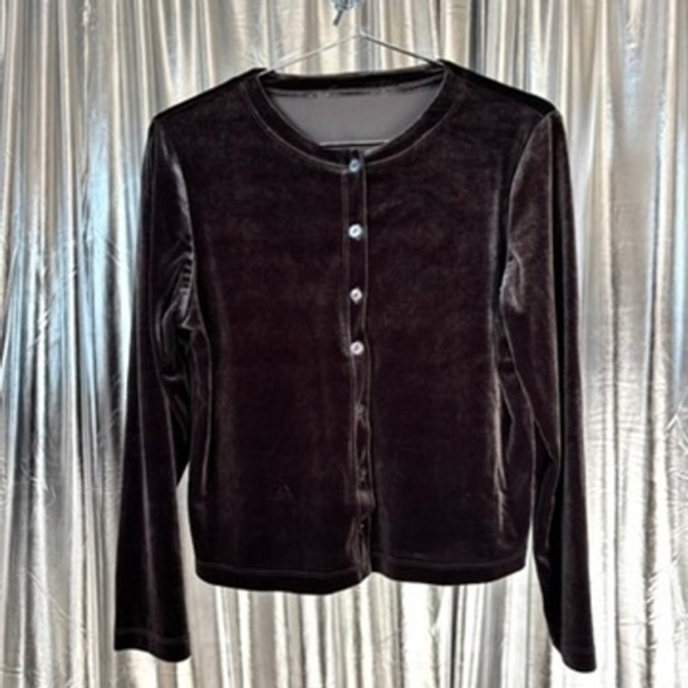 Y2K Espresso Brown Velvet Button Front Cardigan Top